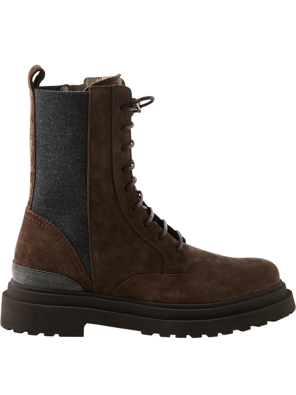 Ankle-Boots aus Kalbsveloursleder Dunkelbraun