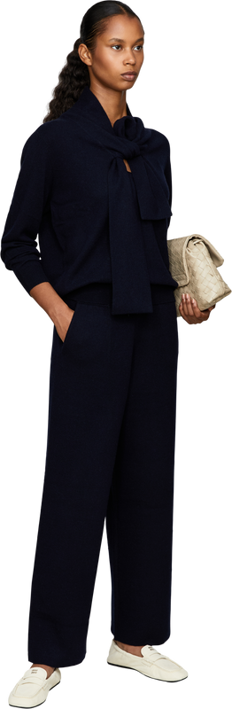 Woll-Cashmere-Pullover mit Schalkragen Marineblau