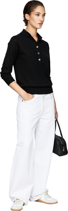 Wool, cashmere and silk polo jumper in black
