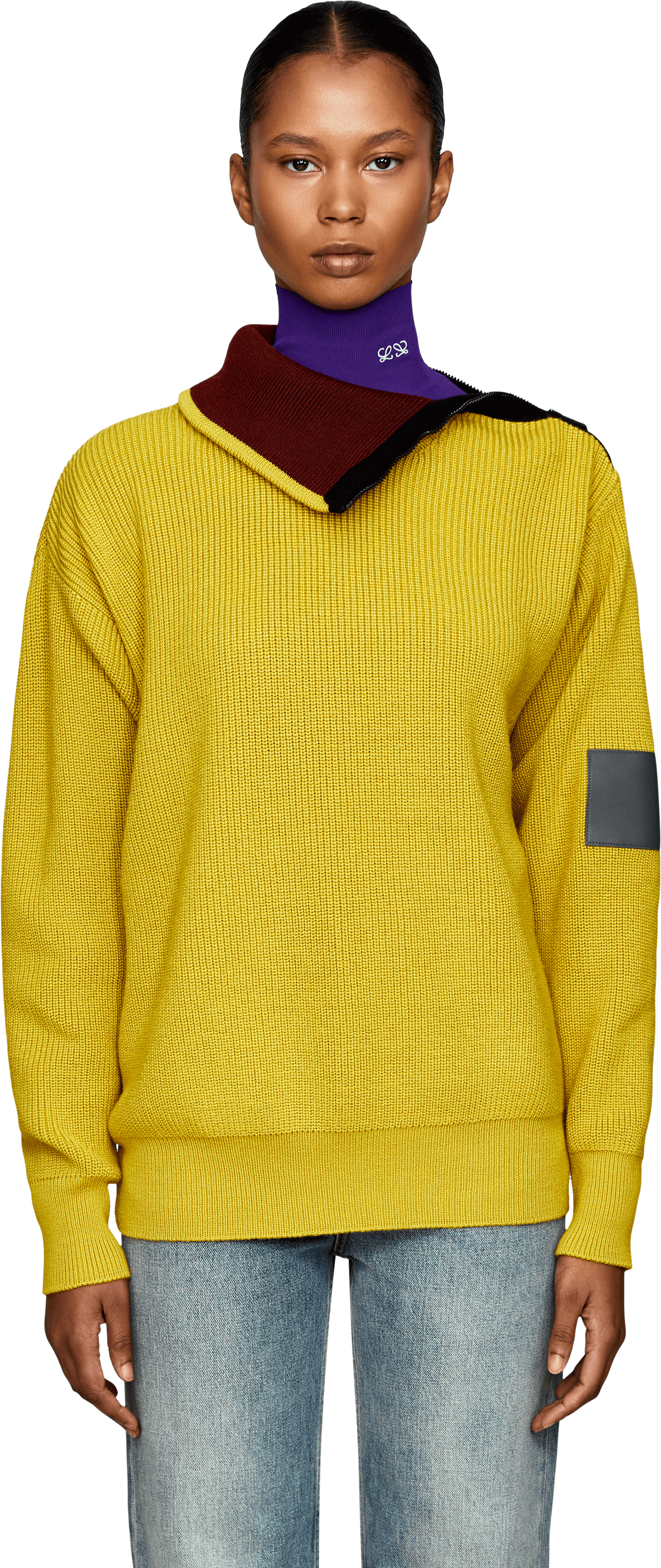 LOEWE Wollpullover mit Reißverschluss-Kragen Gelb, Frontansicht – UNGER.DE
