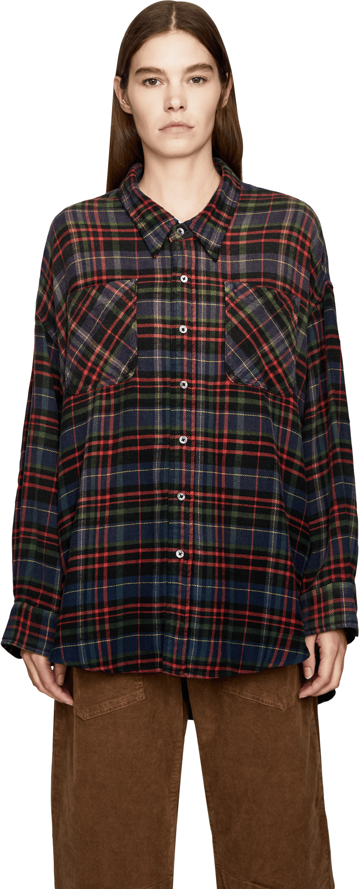 R13 Boyfriend-Hemd 'Workshirt' mit Karomuster Marineblau, Front view – UNGER.DE