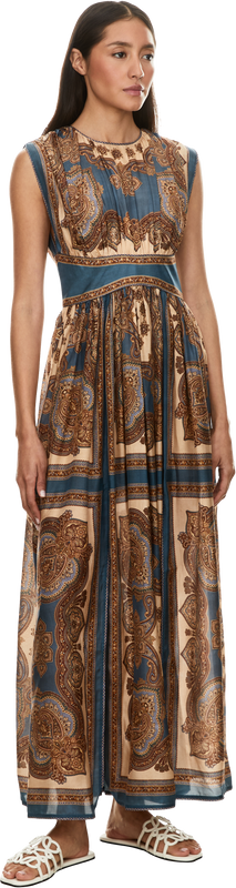 'Mahon' silk dress with multicoloured paisley pattern