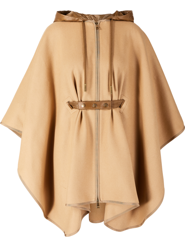 Padded cape in a beige wool blend