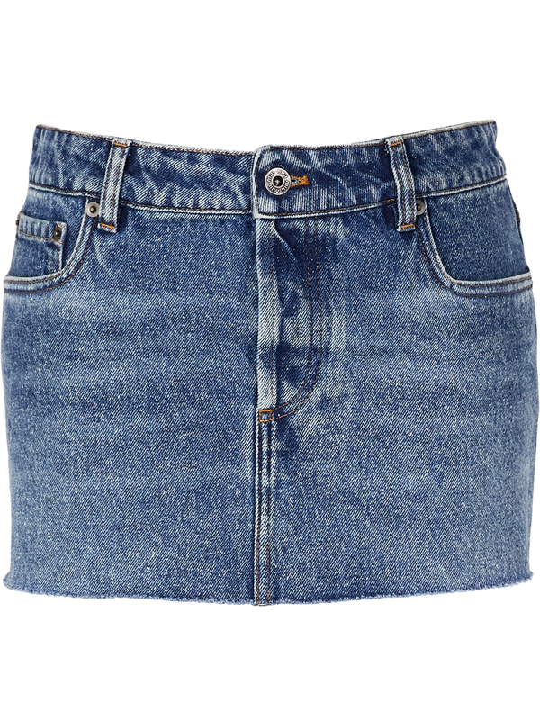 Fringed mini skirt with embroidered logo blue