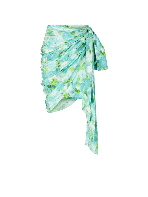 Floral wrap skirt made from silk jacquard petrol