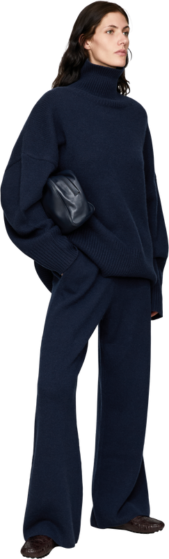 'The Luxe Wide Leg' Midnight cashmere trousers