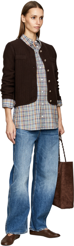 Cashmere-Strickjacke mit goldfarbenen Knöpfen Dunkelbraun