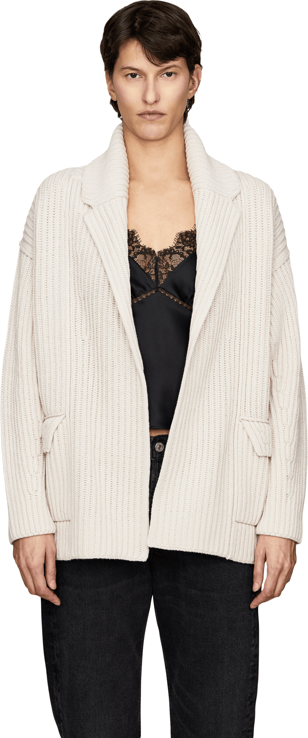 Iris von Arnim 'Panea' Alabaster cashmere cardigan, Front view – UNGER.DE
