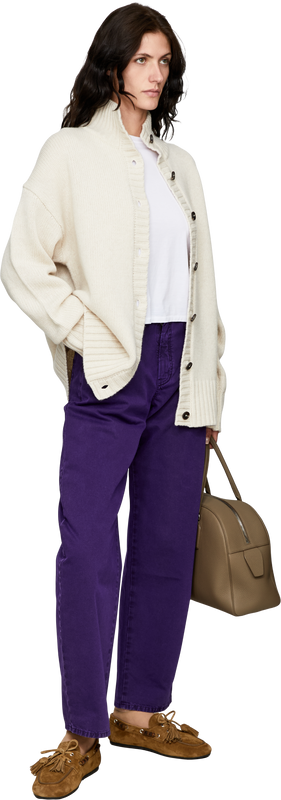 Lange Cashmere-Strickjacke mit Stehkragen Vanilla