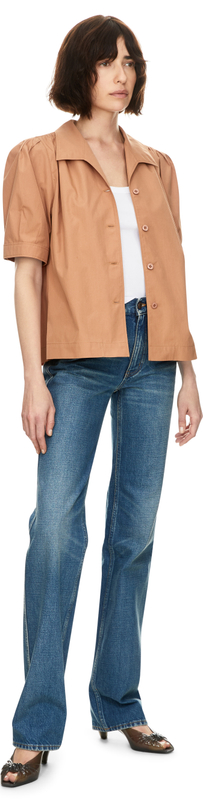 Kurzärmeliges Hemd aus Baumwollpopeline Braun