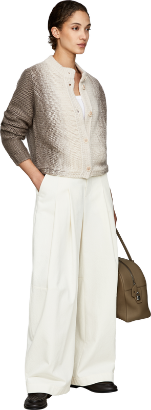 'Jubilea Degradé' cashmere and silk cardigan, Alabaster/Taupe