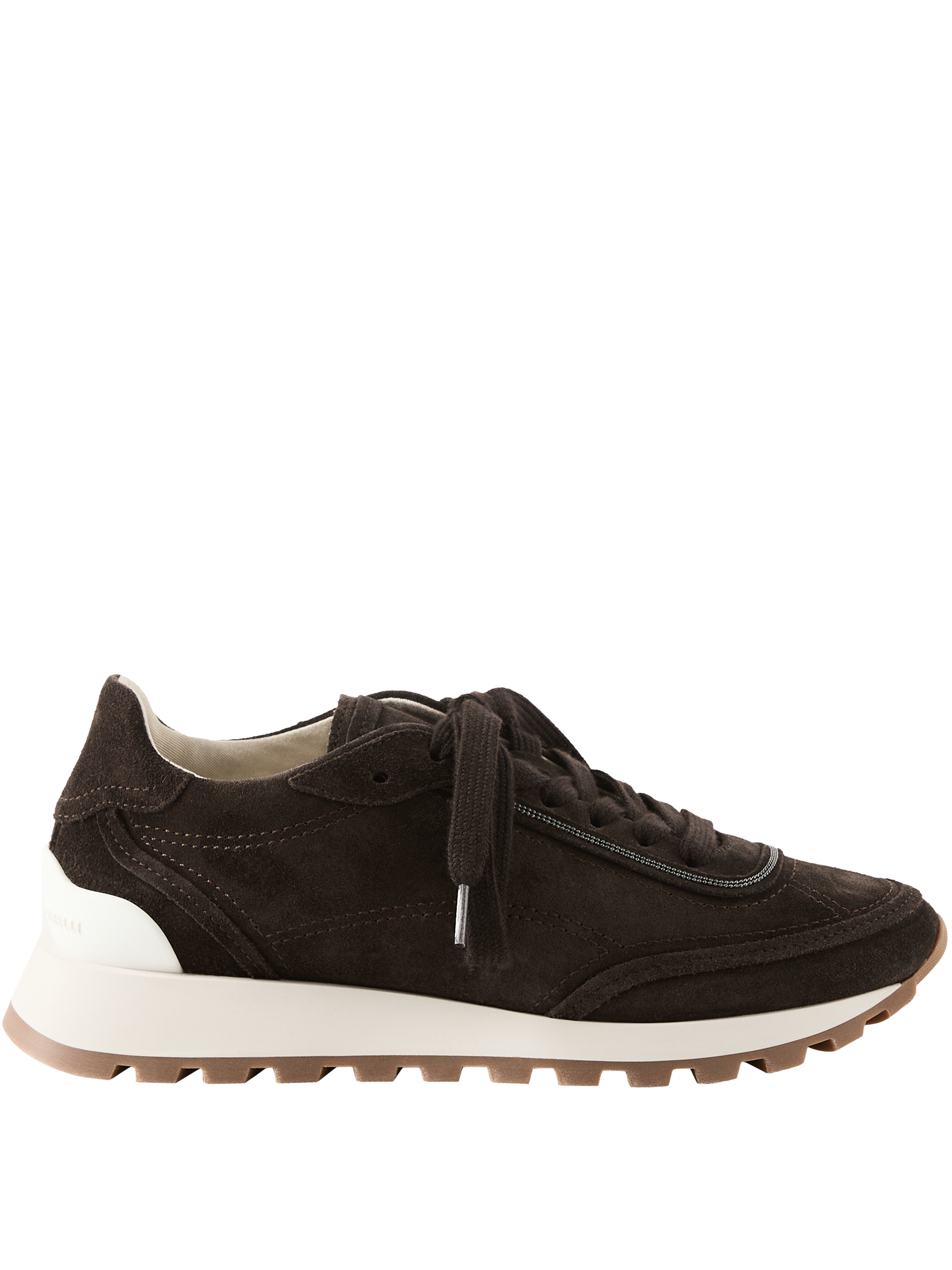 Sneaker aus Veloursleder mit Monili Perlen Dunkelbraun