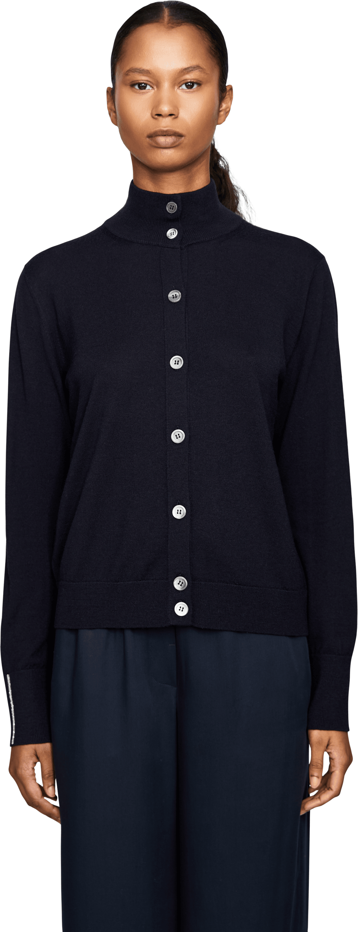 Peserico Strickjacke aus Schurwolle Schwarz, Frontansicht – UNGER.DE