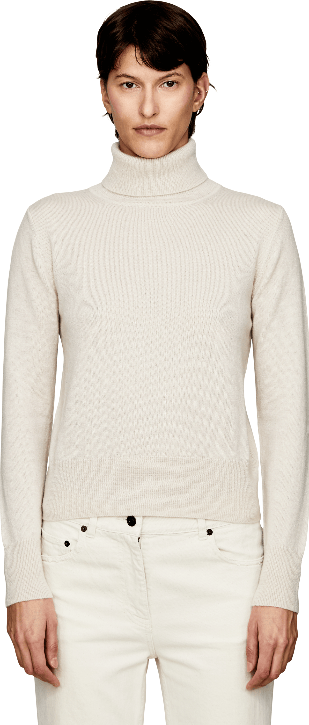 Iris von Arnim 'Neris' cashmere and silk jumper with a roll neck, in Alabaster, Front view – UNGER.DE
