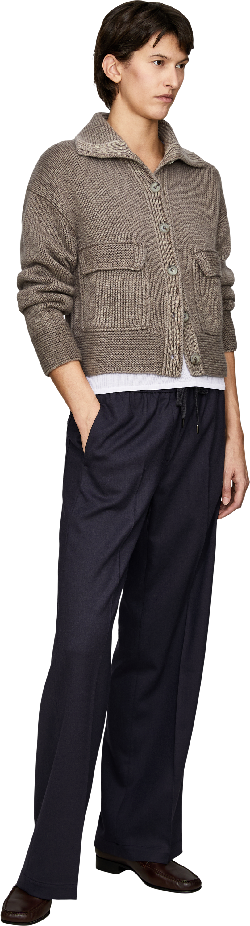 Iris von Arnim 'Pemira' Cashmere Cardigan, Taupe, Stonewashed, Modelview – UNGER.DE