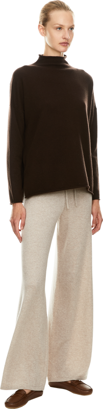 Cashmere stand-up collar jumper with rolled hem dark brown