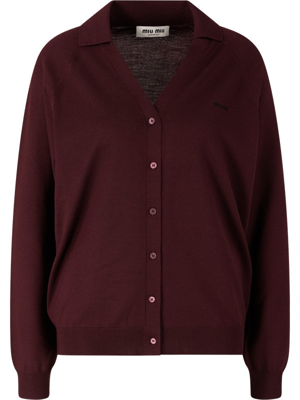 Wollstrickjacke mit Intarsienlogo Bordeaux
