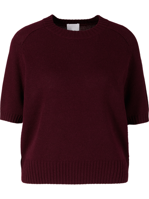 Short-sleeved cashmere crew-neck jumper bordeaux