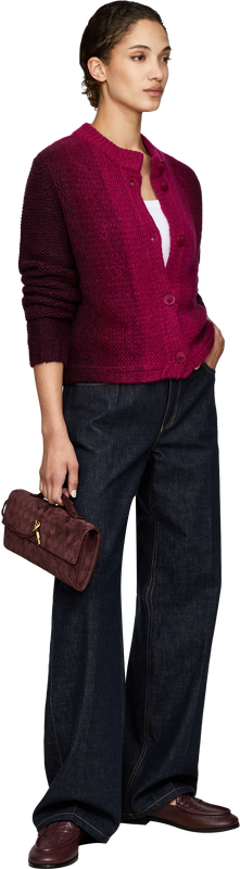 'Jubilea Degradé' cashmere and silk cardigan, Burgundy/Ruby