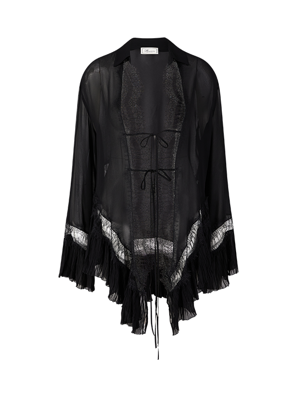 Hemd 'Georgette' mit Spitzenbesatz Schwarz