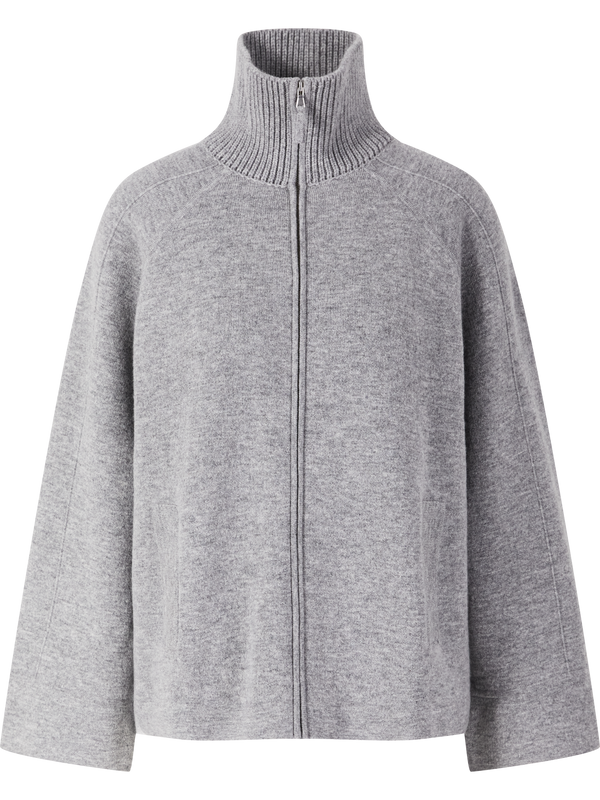 Schurwoll-Cashmere-Strickjacke mit Stehkragen Grau