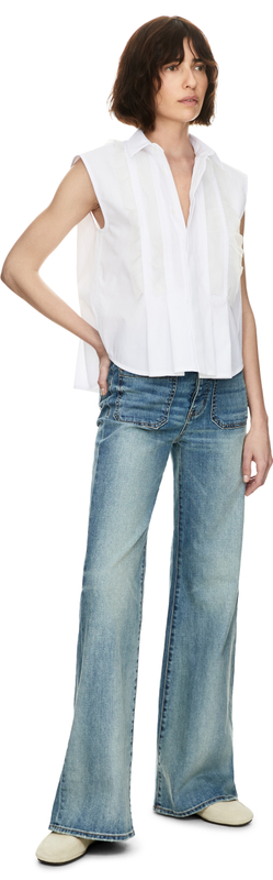 Ärmelose Bluse mit Volants Weiß