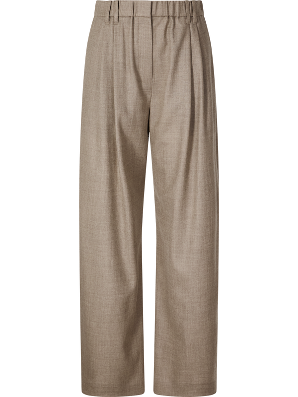 Bundfaltenhose aus Wolle mit Monili Perlen Beige