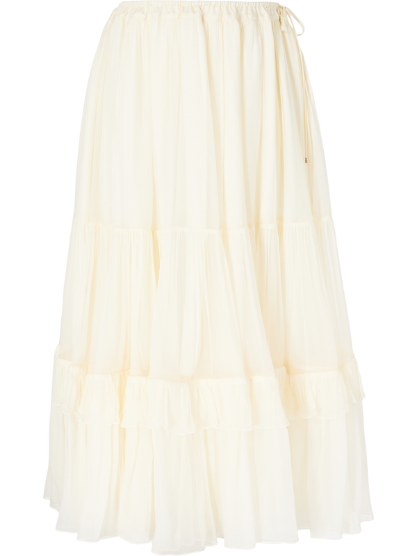 Fließender Maxirock aus Bio-Seidenmusselin Beige