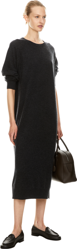 Long-sleeved wool-cashmere knitted dress anthracite