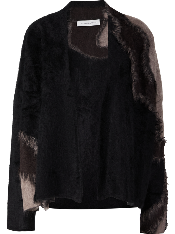 'Tinaja' cardigan in brushed cashmere, Nero/Taupe