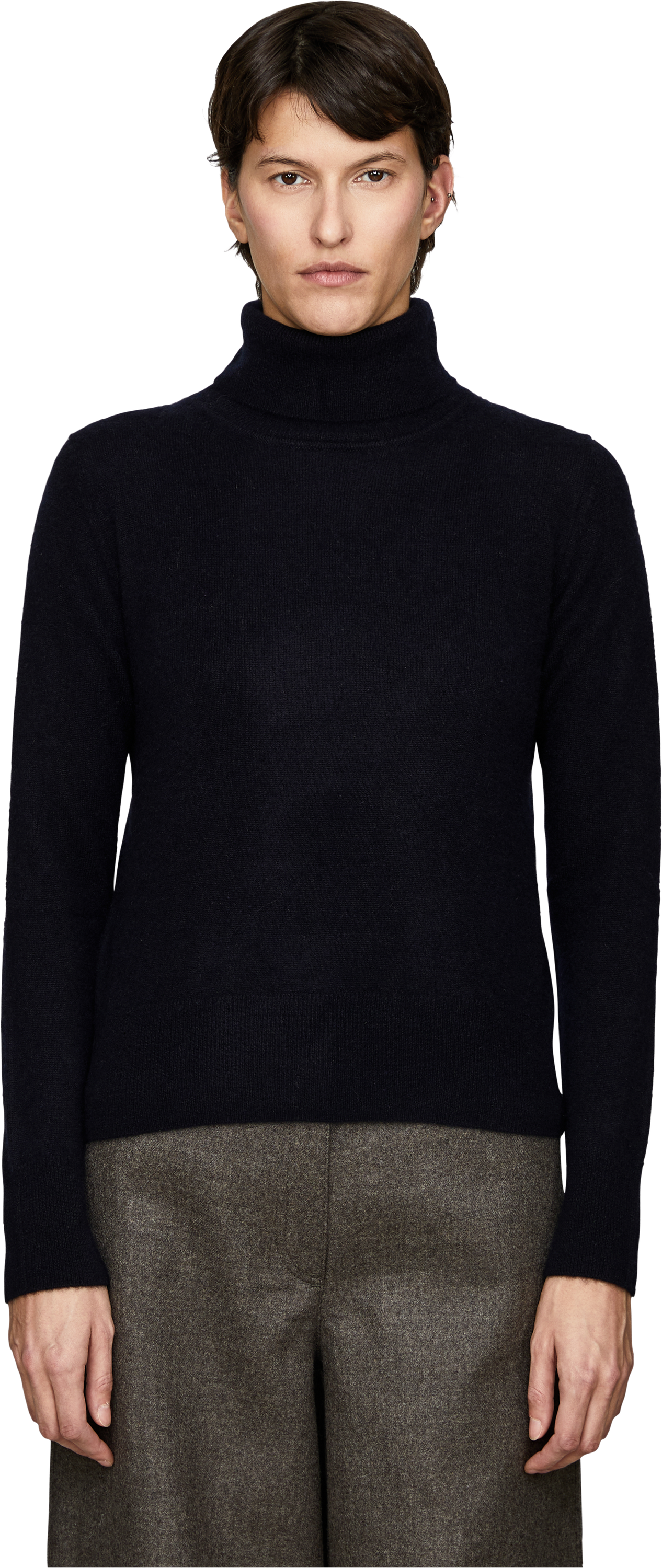 Iris von Arnim 'Neris' cashmere and silk jumper with a roll neck – navy, Front view – UNGER.DE