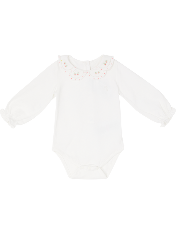 Rosé bodysuit with hand-embroidered collar