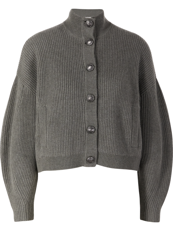 Cashmere-Strickjacke in Patentstrick mit Monili Olivgrün