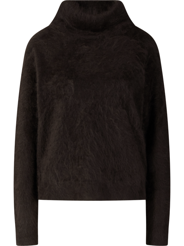 'Embla' brushed cashmere jumper with a stand-up collar in chocolate