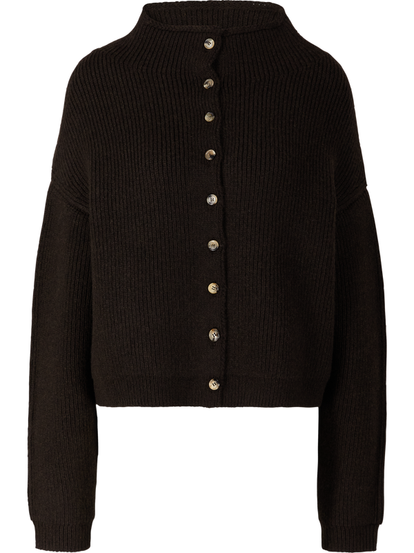 'Marjorie' cashmere cardigan with stand-up collar dark brown