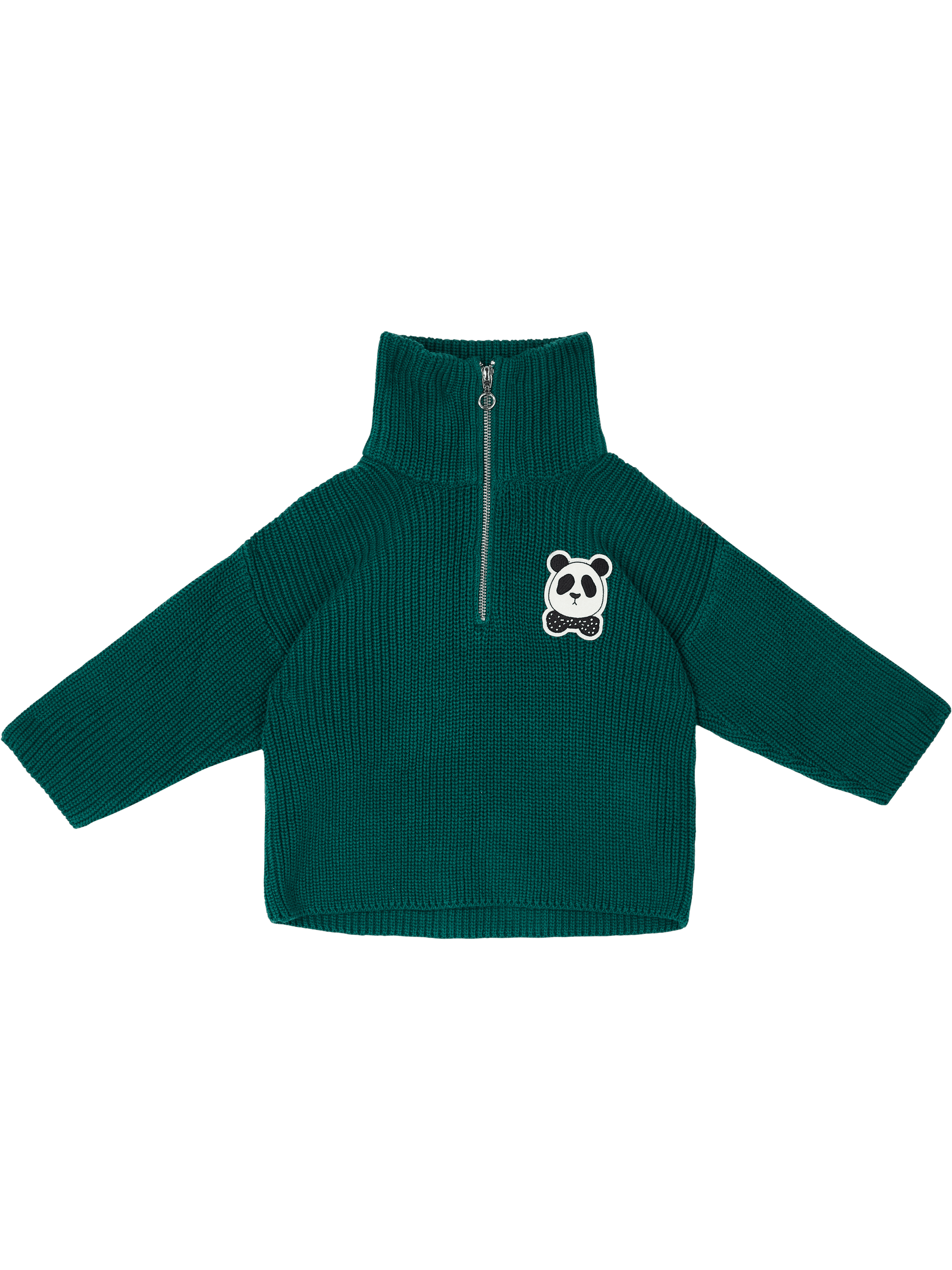 Mini Rodini Stand-up collar jumper with panda patch green, Product view – UNGER.DE