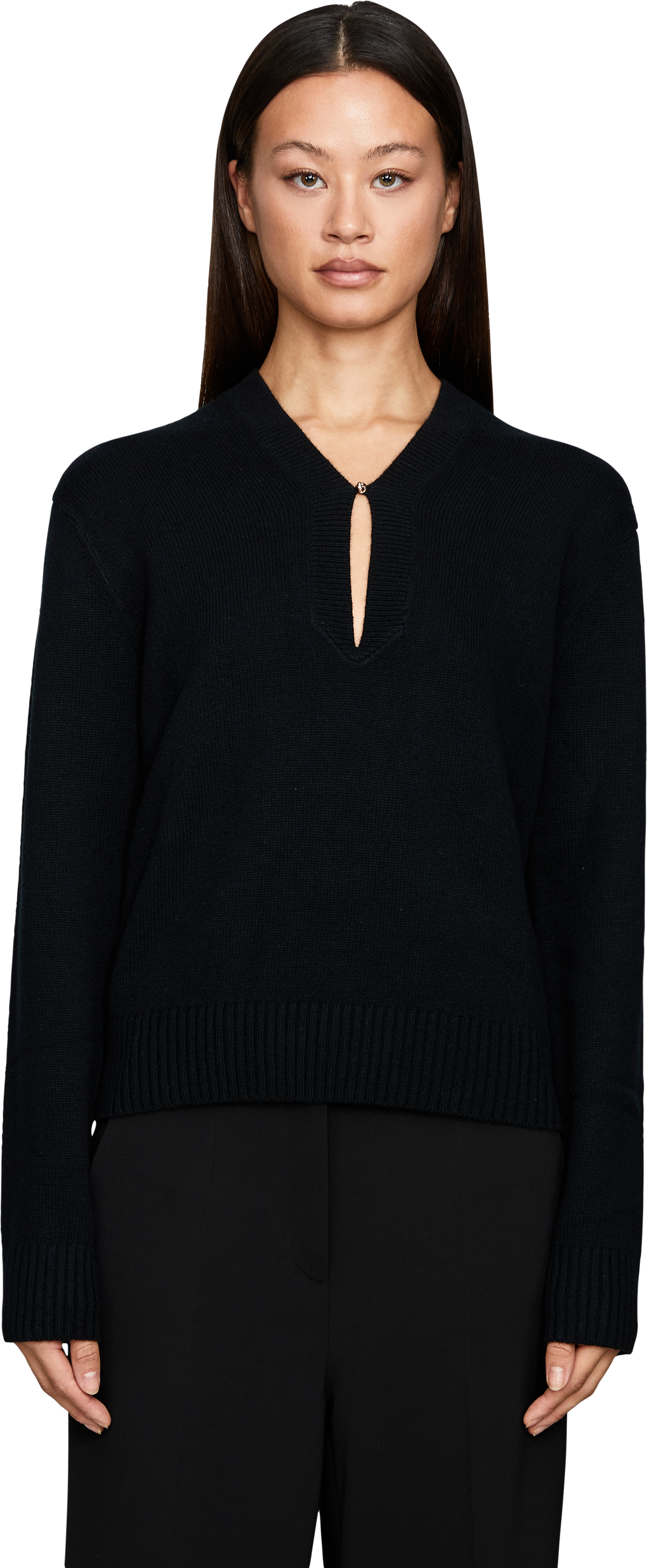 Allude Woll-Cashmere-Pullover mit V-Ausschnitt Schwarz, Frontansicht – UNGER.DE