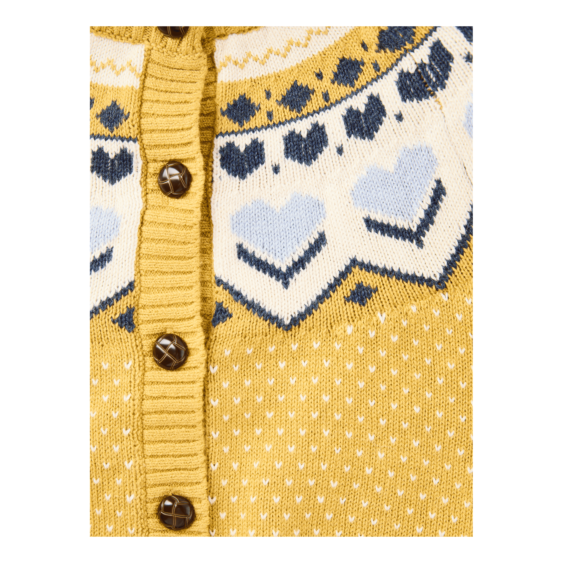 Bonton Baumwollstrickjacke 'Mythic French Fries' Gelb, Frontansicht – UNGER.DE