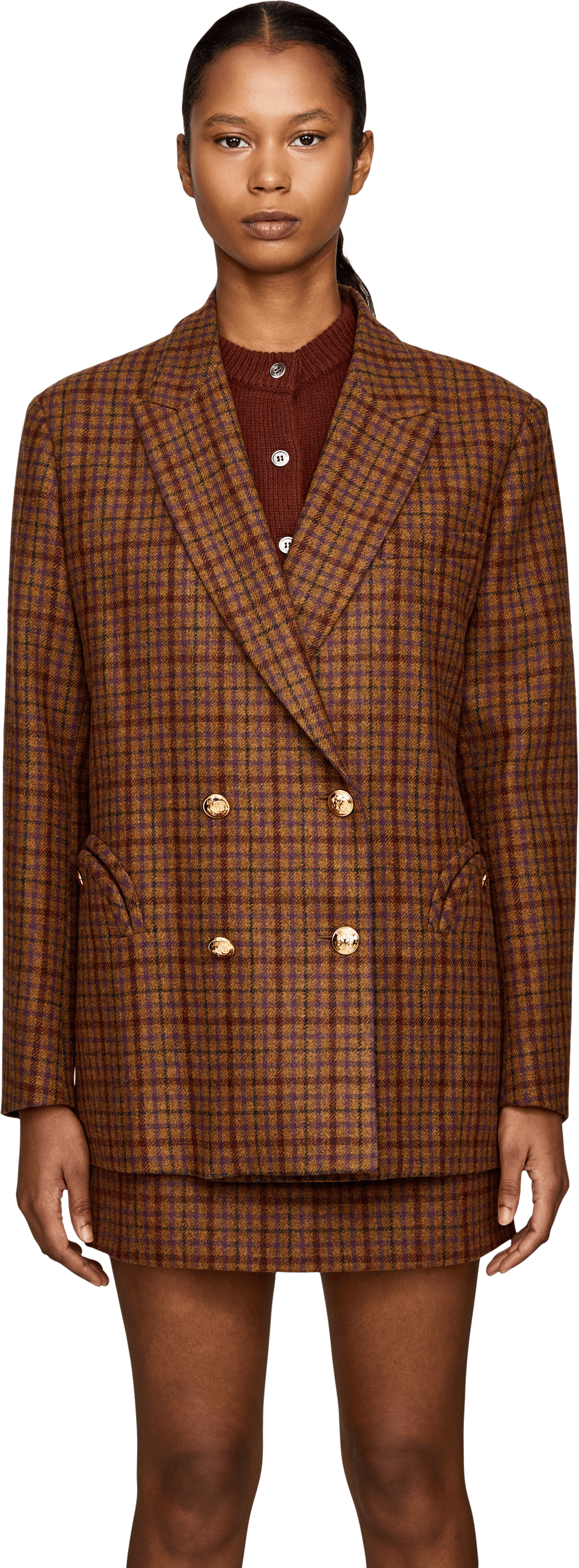 Blazé Milano Karierter Wollblazer 'Sweet Sea Nightbreak' Braun, Frontansicht – UNGER.DE