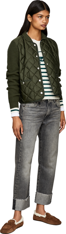 Wattierte Wollstrickjacke Olivgrün