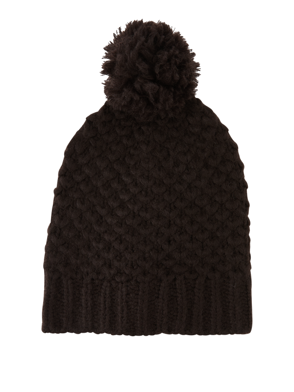 Cashmere-Seidenmütze 'Allira' mit Bommel Schokolade