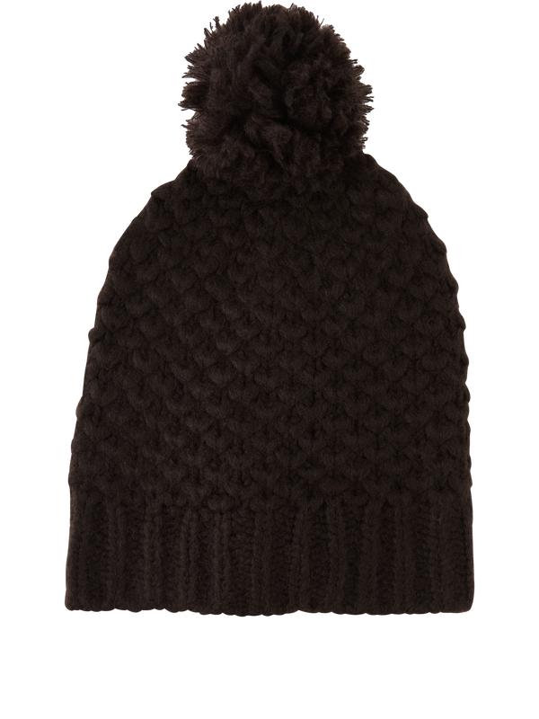 Cashmere-silk hat 'Allira' with bobble chocolate