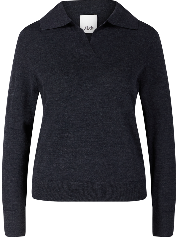 Wollpullover mit Serafino-Kragen Anthrazit
