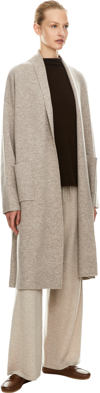 Langer Woll-Cashmere-Strickmantel Taupe