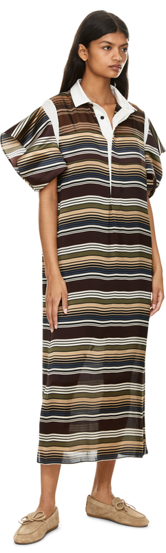 Gestreiftes Kleid aus Organza und Satin Braun