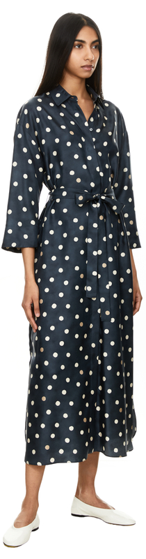 Gepunktetes Blusenkleid 'Leva' aus Seide Marineblau