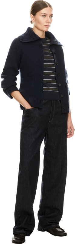 Navy blue striped short-sleeved jumper