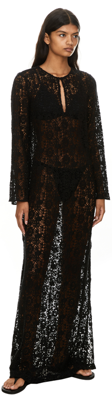 Maxikleid 'Della' aus gehäkelter Baumwolle Schwarz