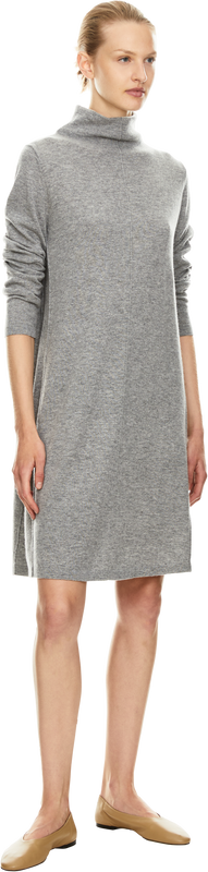 Wool-cashmere knitted dress with a stand-up collar grey