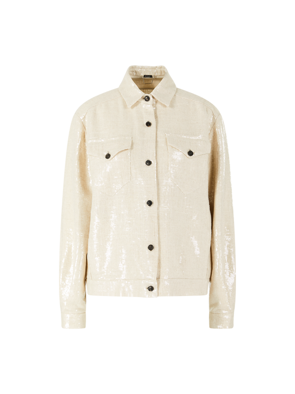 Hemdjacke mit Pailletten Beige